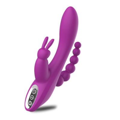 China Silicone+ABS Triple Heads Rabbit Beads Multi Anal Vibrator Anal Game Ergonomic Prostate Vibrator 7 Vibration Modes for sale