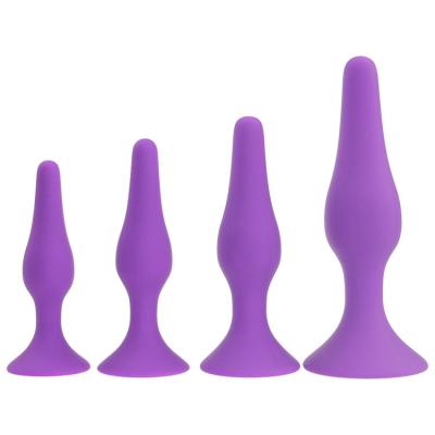 China Silicone Strong Suction Anal Plug Set 4 Size Purple Silicone Butt Plug Anal Sex Toy for sale