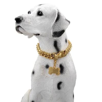 China Custom Made Custom Large JEWELED Gold Cuban Link Chain 316l Stainless Steel Choke Large Luxury Pets Dog Collar for sale