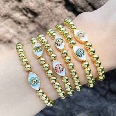 China 2022 Lead Free Nickel Free Zircon Luxury Multicolor Gold Plated Evil Eyes Beaded Bracelets Enamel Heart Turkish Devils Eyes Beaded Bracelet Jewelry for sale