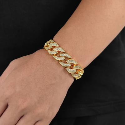 China Hip Hop 16mm Lead Free Nickel Free Zircon Brass Setting Bracelet Iced Out Men's Cuban Jewelry Zircon Chain Bracelet Copper CZ Bracelet for sale