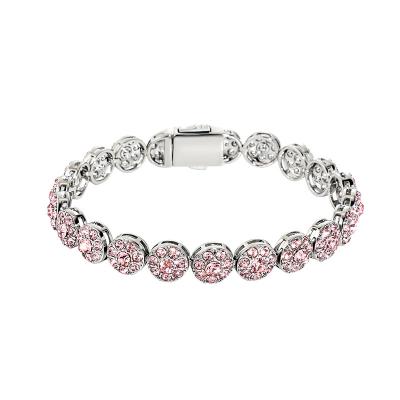 China Lead Free Nickel Free Light Bling Zircon Color Preservation Plum Blossom Tennis Diamond Bracelet Luxury Pink Women Shape Jewelry for sale