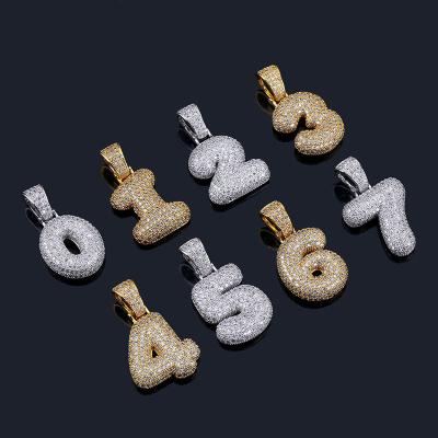 China Lead Free Nickel Free Hip Hop Jewelry Fully Iced Out Zircon 0-9 Arabic Numerals 18K Gold Plated Pendant Necklace for sale