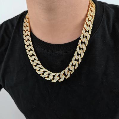 China Lead Free Nickel Free Hip Hop18k Gold Plated Iced Out CZ Zircon Miami Cuban Link Necklace Men's Hip Hop Bling Rhinestone Hitter Chain Necklace for sale