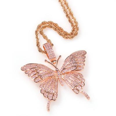 China 2020 Fashions Gold Butterfly Pendant Rose Gold Color Women Necklace Stainless Steel Cuban Chain Necklace Lead Free Nickel Free Diamond for sale