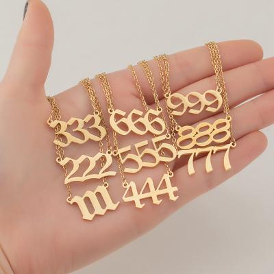 China FASHIONABLE Angel Number 111-999 Non Tarnish Gold Necklace Pendant Jewelry Personalized Women Gold Plated Jewelry Chain Necklace for sale