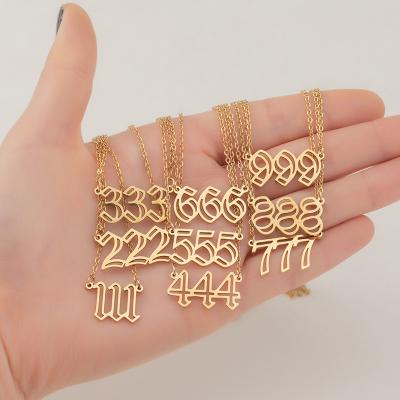 China Wholesale INS TRENDY Fashion Double Hollow Out Angel Numbers Vintage Numbers Pendant Stainless Steel Gold Plated Necklace 111-999 for sale