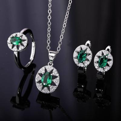 China CLASSIC High Quality Red Crown Sun Flower Necklace Earrings Ring Set Green Zircon Colored Crystal Wedding Jewelry Set For Women for sale