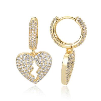 China Hot Selling Fashion Hip Hop Copper Zircon Earring Personality Heartbroken Shaped Earrings Lead Free Nickel Free Full Hit Accessories for sale