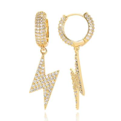 China Hot selling lead-free nickel-free lightning charm ladies fashion earrings micro-inlaid zircon personality hiphop men and women earrings for sale