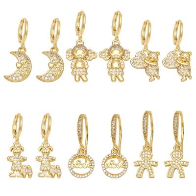 China 2022 Fashion Hiphop Statement Letter Love Rabbit Bear Moon Zirconia Drop Earrings Men And Women Couples Earrings for sale