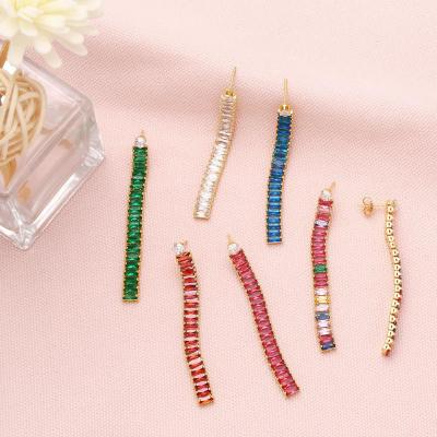 China New Arrivals TRENDY Wand Cut CZ Rainbow Drop Earrings Jewelry For Women Men Hitter Fashion Hip Hop Jewelry for sale