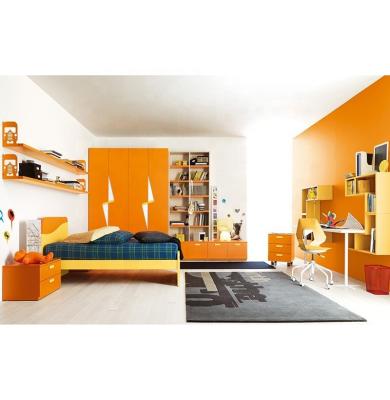 China NOVA 20KAD060 Modern Kids Bedroom Teen Furniture Set Orange Color Modern Style Boy Sleep Bed Wooden Young Room 6 Piece Furniture Set for sale