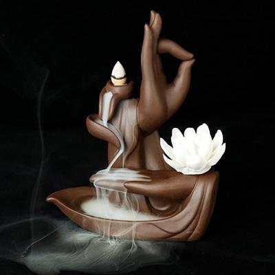 China Modern Antique Art Incense Holder Backflow Cone Incense Holder Tara Buddha Hand Lotus Amazon Top Selling Return Gift Incense Flowing Waterfall Incenso for sale