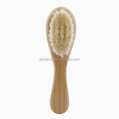 China Round Head Natural Soft Handle Hair Brush Baby Natural Beech Hair Goat Bristle Wooden Soft Hair Brush For Baby Massage Care Hair Brush for sale