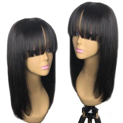 China 100% Human Hair Wigs Short Human Hair Lace Wigs With Bangs Brazilian Bob Lace Wig With Bangs Straight Hair Bangs for sale