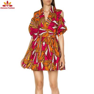 China Cotton Newest Traditional African Dress Custom Wax Print V-Neck Skirts Fabric Most Competitive Price for sale