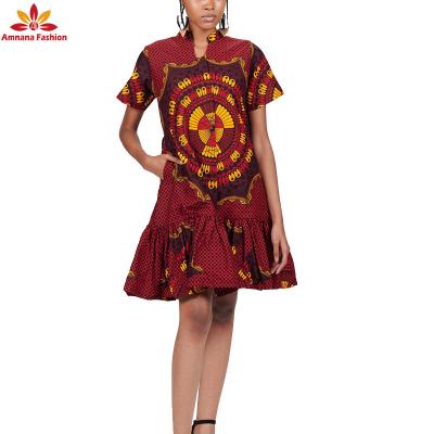 China African cotton fashion short sleeve dress print kente dresses traditional with reasonable price for sale