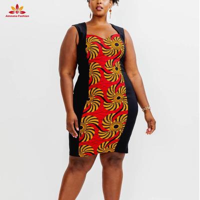 China Cotton Kokuma Print African Stretch Mini Dress Color-blocked Short Sleeveless Ankara Sweetheart Dresses for sale