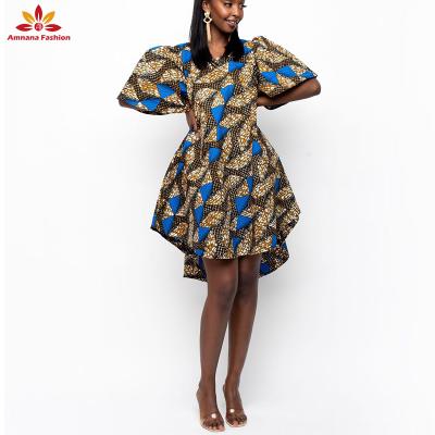 China Cotton Fashion Style African Print HI-LOW Dress With Pockets High Quality 100% Cotton 2 Side Ankara Dresses for sale