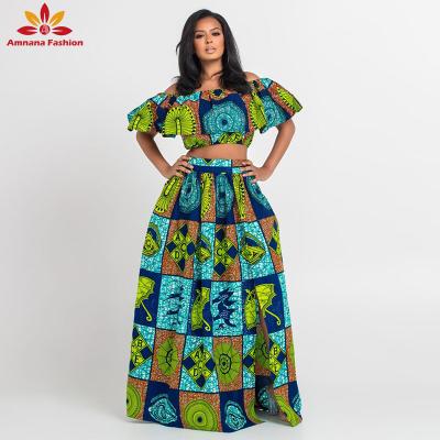 China Cotton 2021 African Ethnic Wax Print Top And Skirt Style Hot Women's Clothing Two Piece Sets for sale