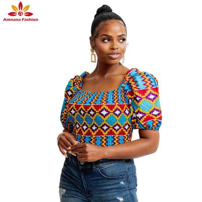 China 2021 Hot Selling African Cotton Print Crop Smocked Peplum Crop Top Top For Women With Good Quality for sale