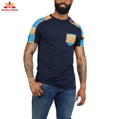 China Hot Factory Sale Patchwork Wax Cotton Print Men's Knitted Casual Ankara Short Sleeve Men's T-shirt African for sale