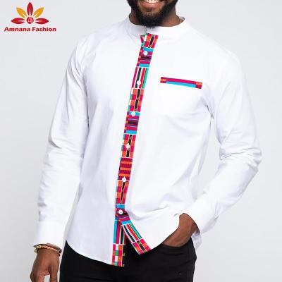 China 2021 Cotton 2021 Fashion Hot Sale Mens African Print Color Block Button Up Shirt Ankara Shirts for sale