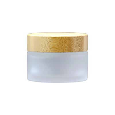 China Frost Cosmetic Environmental Glass Cream Jar With Bamboo Lid For 5g 10g 30g 50g 100g Customized for sale