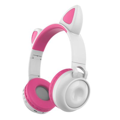 China Bulk Foldable Wireless Headband Overhead On Ear Pink Girls BT Headphones Handsfree Cat Earbuds for sale