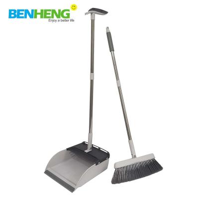 China Soft And Durable Broom Hair Claning Brooms With Standable Dustpan Floor Cleaner for sale