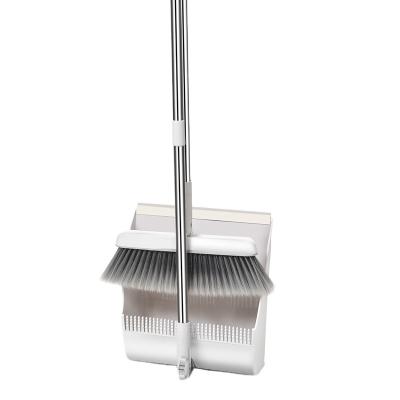 China BENHENG Eco-friendly Upright Broom and Dustpan Dustpan with Comb Teeth PET Soft Bristel Broom with Long Handle for sale