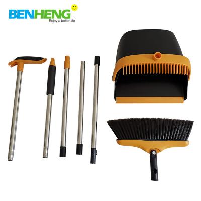 China BENHENG Eco-friendly Extendable Broom and Dustpan Set Indoor Outdoor Cleaning Straight Dustpan Combined with Long Handle Broom for sale