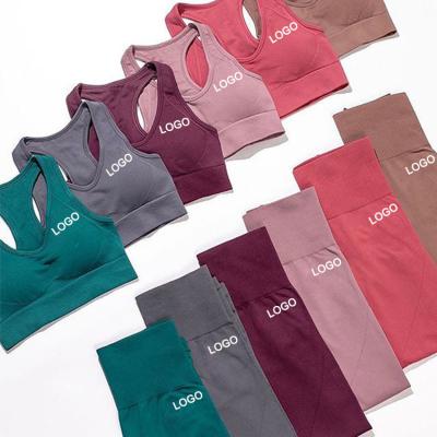 China Anti-Bacterial New Fitness Yoga Apparels Women Outdoor Seamless Gym Wear Sets Blank Sport Yoga Bra And Leggings Set With Custom Logo for sale