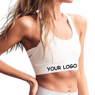 China Breathable Custom Logo Private Label Wholesale High Quality Printed Yoga Bra Top Fitness Open Back Halter Sports Bra For Women for sale