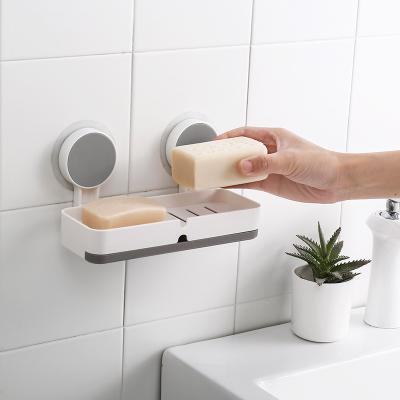 China Factory Price Viable Best Selling Bathroom Dish Double ABS Adhesive Draining Soap Box Holder for sale