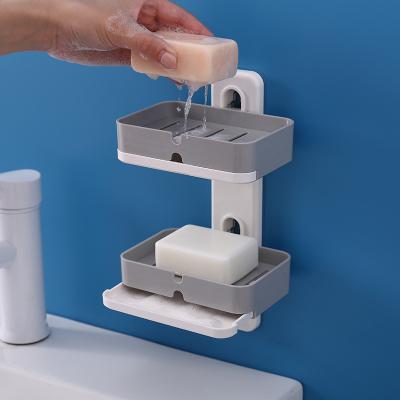 China Wholesale Viable Hanging Double Layer Wall Mount Bathroom Drain Adhesive ABS White Plastic Soap Bar Holder for sale