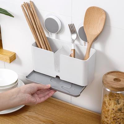 China Wholesale Custom Viable Wall Mounted Suction Rack Kitchen Bathroom Kitchen Chopsticks White Tube for sale