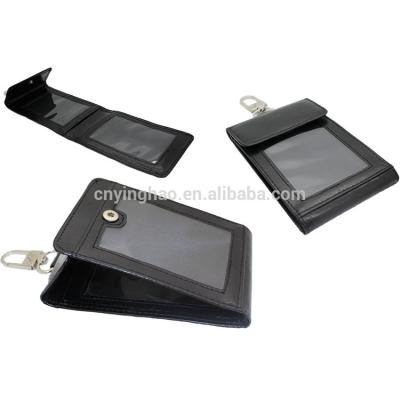 China Customized Black Leather PU ID Card Holder with Lanyard Customized Size for sale