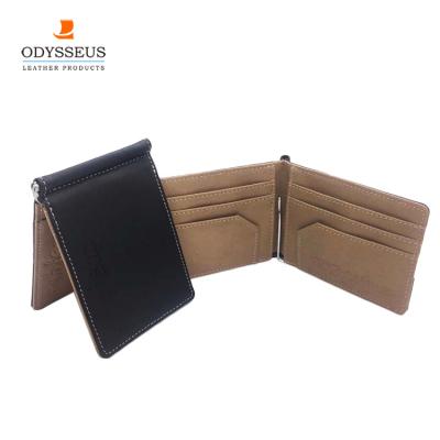 China Custom Fashion Genuine Leather Wallet Genuine Leather Clip For Slim Men Rfid Blocking for sale