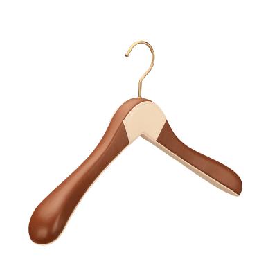 China No Fancy Luxury Leather Wide Shoulder Coated Hanger Clothes Suit Boutique Wooden Hangers for sale