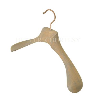 China Fancy Multifunctional Custom Wooden Wide Shoulder Coat Hanger Gray Coat Hanger Luxury Hanger Manufacturer for sale