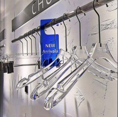 China Coastal custom restaurant wholesale acrylic transparent for coat hangers hook gold metal chrome clips hang acrylic hangers for sale