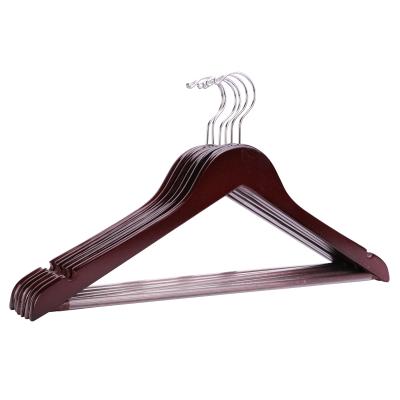 China Clothing wardrobe promotion hotsales screen non slip batural wooden hanger with bar to ensure pants jacket clothes for sale