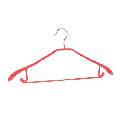 China Bathroom Metal Colorful PVC Coated Coat Hanger Non-Slip Shirt Bar Shoulder Shirt Hanger Extra Wide Metal Hanger for sale