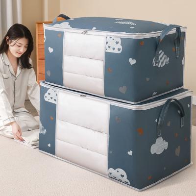 China Sustainable Factory wholesale 50/75L storage box Non-Woven Fabric cloth quilt storage bag foldable clothing storage box for sale