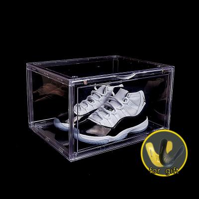 China Sustainable New Fashion Shoe Display Case Plastic Acrylic Shoe Box Storage Magnets Sneaker Crates Transparent Shoe Boxes for sale