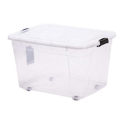 China Transparent Home PP Multifunction Big Heavy Duty  Large Organizer Stackable Transparent Plastic Cloths Storage Box With Wheels for sale