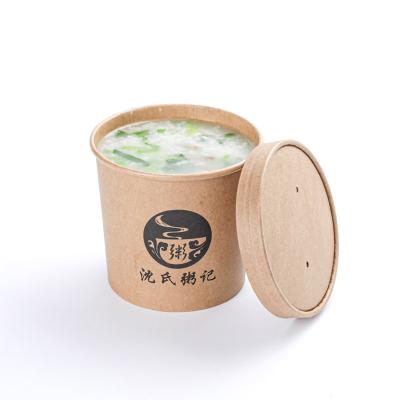 China Double PE Soup Cup 32 Ounce Biodegradable Disposable Wrapping Paper 320g Soup Bowl Takeout Container for sale