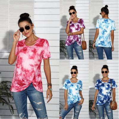 China Anti-wrinkle European And American Style Printing And Dyeing Hollow Comfortable Breathable T-shirt tie-dyed Short Sleeve T-shirt Women for sale